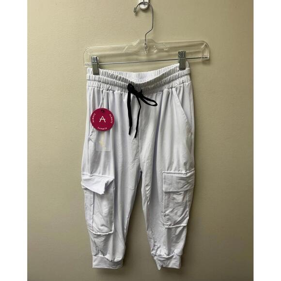 Always Pants - Always White Cargo Jogger Pants with Black Tie (S)